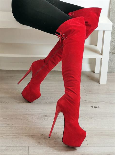 Red High Heel Over The Knee Boots Boots Womens High Boots Red Knee