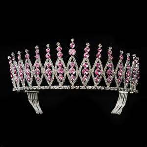 Pink Crystal Rhinestone Silver Bridal Tiara Crown Pageant Prom