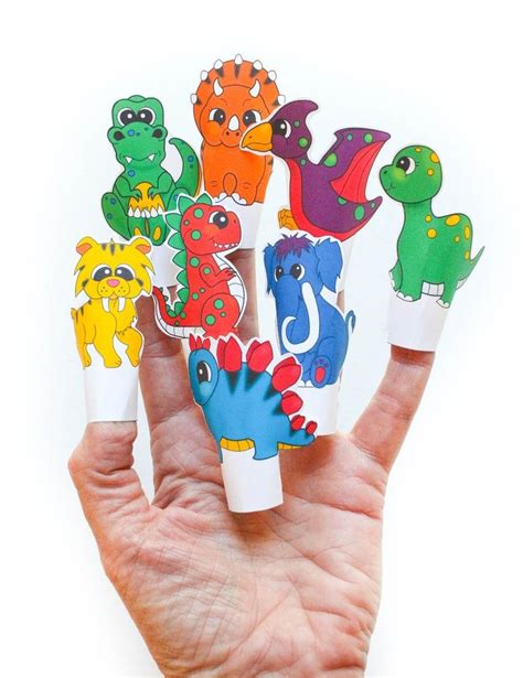 printable dinosaur finger puppets diy print  color dinosaur finger