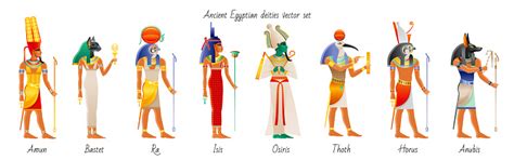 Ancient God Goddess From Egypt Icon Set Amun Ra Bastet Isis Osiris