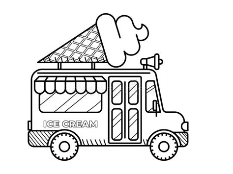 ice cream truck black white stock illustrations  ice cream truck