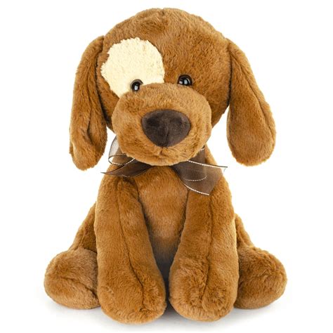 plush sitting eye patch dog stuffed animal toy adorable sitting puppy  ribbon