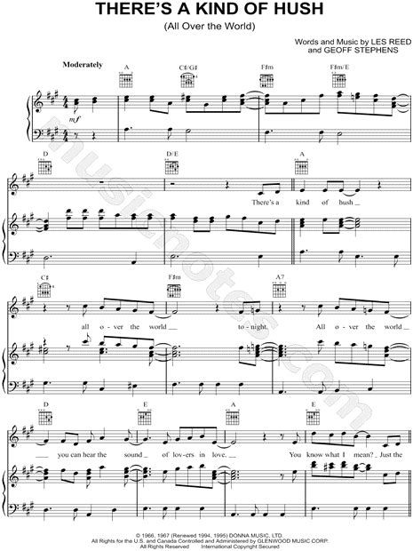 the carpenters there s a kind of hush sheet music in a major