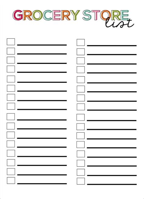 printable grocery checklist template printable templates