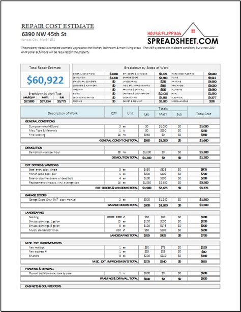 fun  house flipping spreadsheet template excel equipment inventory delivery receipt