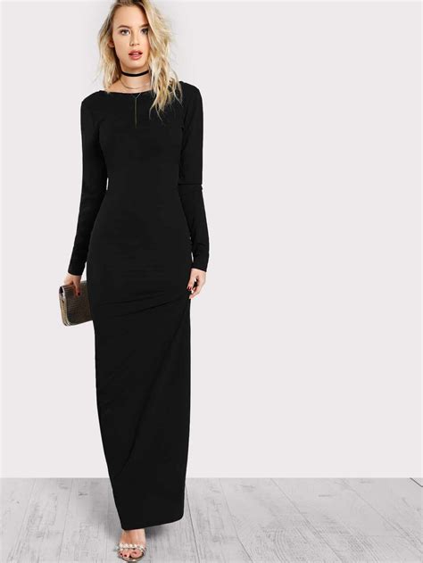 long sleeve open back bodycon maxi dress shein sheinside