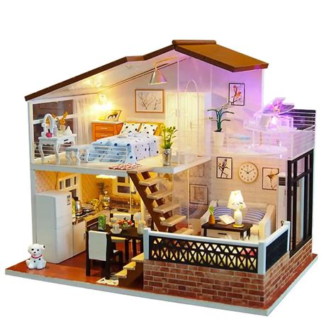 buy diy dollhouse miniature doll house diy cabin sunligh  furniture
