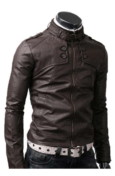 Button Pocket Mens Slim Fit Jacket Dark Brown Leather Jacket