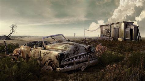 wallpaper fallout vintage car wasteland screenshot  px