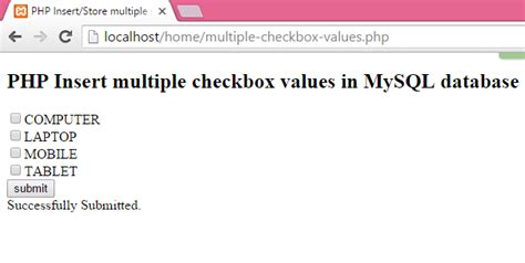 php insert store multiple selected checkbox values in mysql database