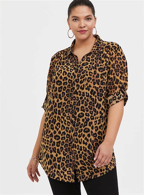 size leopard print chiffon button front tunic blouse torrid