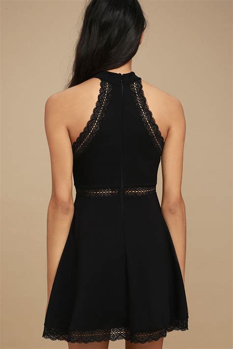 Sexy Black Dress Lace Dress Skater Dress Halter Dress 49 00