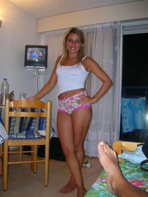 good looking blonde wife shows herself on vacation