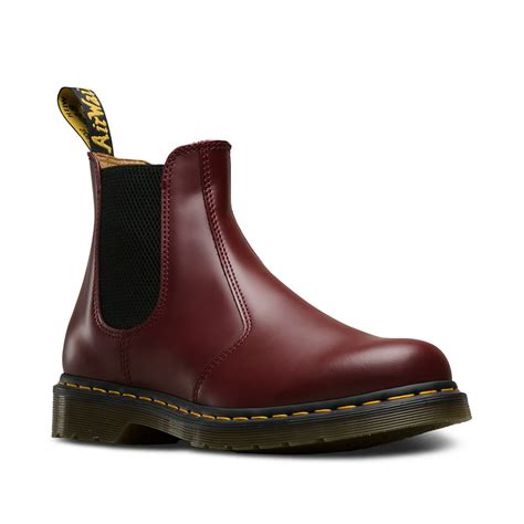 dr martens dr martens unisex  yellow stitch smooth chelsea boots red leather   uk