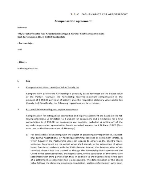compensation agreement templates  word