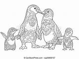 Penguins Zentangle Stylized Emperor Freehand Isolated sketch template