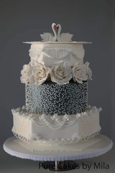swans royal icing wedding cake cakecentralcom