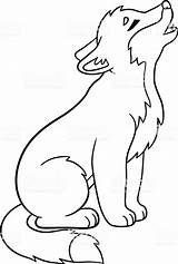 Wolf Coloring Drawing Pages Cute Howling Baby Easy Drawings Little Kids Animal Clipart Outline Howls Anime Vector Illustration Arctic Stock sketch template