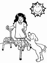 Coloring Dog Pages Disability Playing Girl Disabilities Her Color Clipart Wheel Chair Disable Kidsplaycolor Stick Kid People Play Fun Wheelchair sketch template