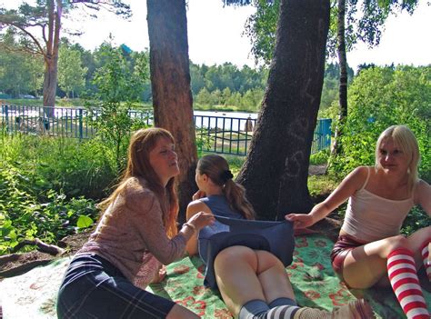 three slutty girl on picnic at public park russian sexy girls