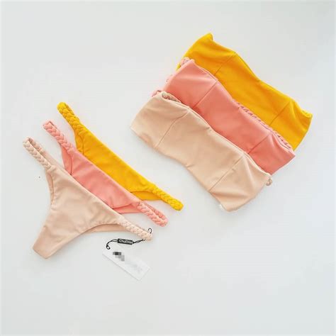 swimwear women yellow bikini set 2018 braid swimsuit sexy solid colors