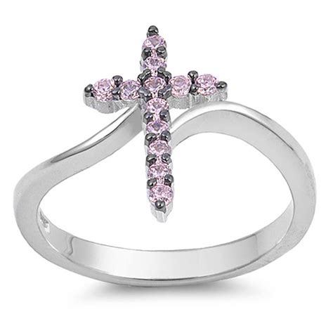 Sac Silver Choose Your Color Cross Pink Cz Wholesale Christian Ring