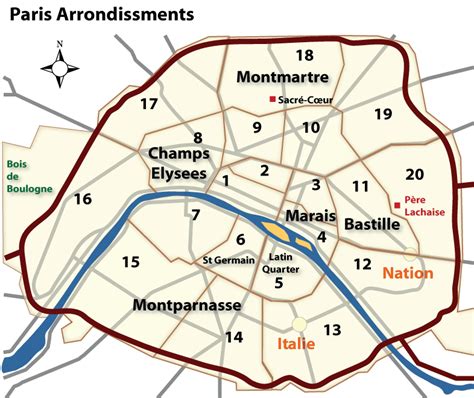paris arrondissements map wandering france