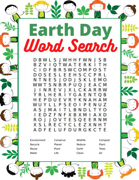 printable earth day word search  kids