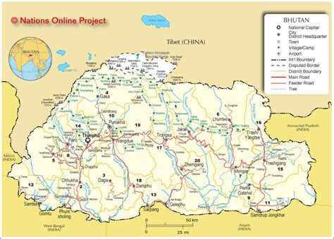 political map  bhutan nations  project