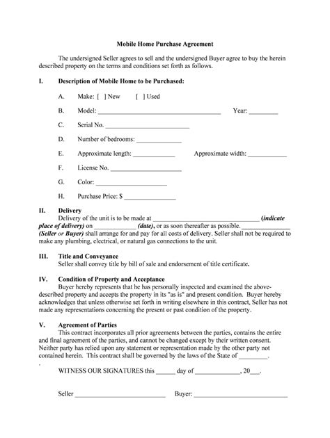 mobile home purchase agreement  fill  printable fillable blank pdffiller
