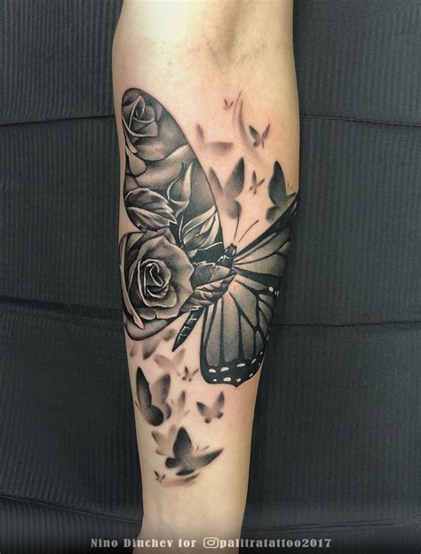 forearm female butterfly tattoo arm sleeve   rose  butterfly