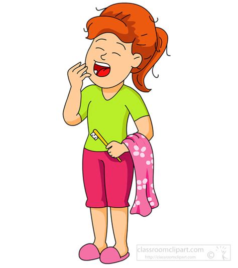 dental clipart girl yawning with toothbrush classroom clipart