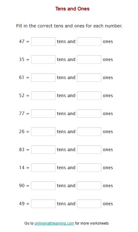 tens   worksheets  grade printable