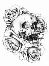 Skull Roses Rose Coloring Drawing Pages Tattoo Skulls Outlines Tattoos Easy Outline Sugar Tumblr Flower Adults Printable Color Drawn Getdrawings sketch template