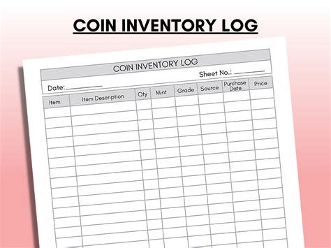 coin inventory log coin collection collectible coin inventory log
