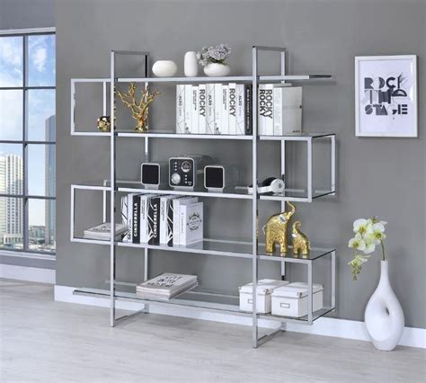 Contemporary Silver Metal And Glass Bookcase By Coaster