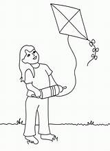 Coloring Kite Flying Pages Popular Girl sketch template