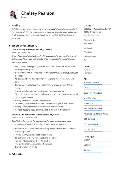 nanny resume template resume examples resume skills administrative