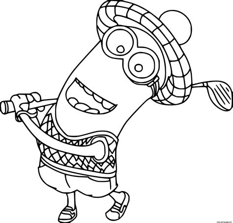 kevin minion swings  golf club coloring page printable