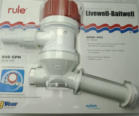 livewell baitwell rule  gph bait tank pump angled cartridge motor
