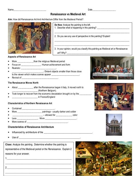 renaissance  medieval art lesson handout