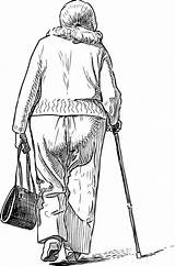 Anziana Elderly Schizzo Skissa Går Passeggiata äldre Kvinna Banco Familj sketch template