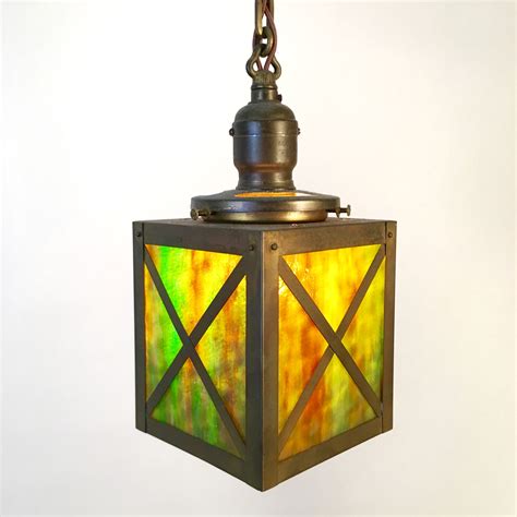 Craftsman Pendant Light W Multi Colored Glass
