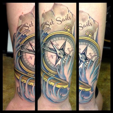 Antique Compass With Waves By David Mushaney Tattoos