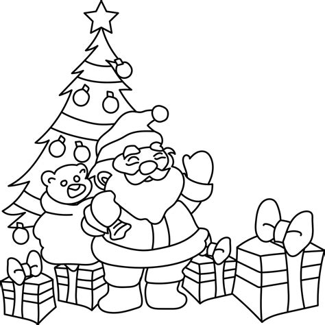 santa clause  presents  christmas tree coloring page