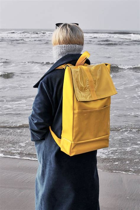 yellow backpack handmade bag minimalist style unisex etsy uk