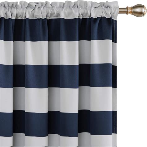 amazoncom deconovo navy blue striped room darkening curtains rod