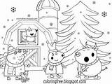 Peppa Coloring Pig Winter Christmas Pages Colouring Cute Drawing Rabbit Bull Farm Simple Kids sketch template