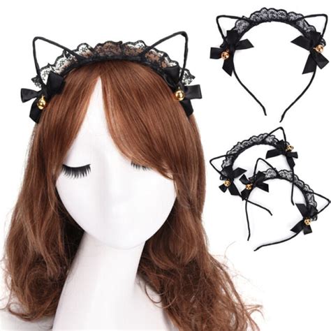 Cat Ear Headband Felt Metal Wired Lace Hairband Costume Fancy Cosplay