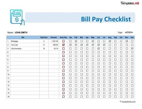 bill pay checklist paying bills bill pay checklist bill